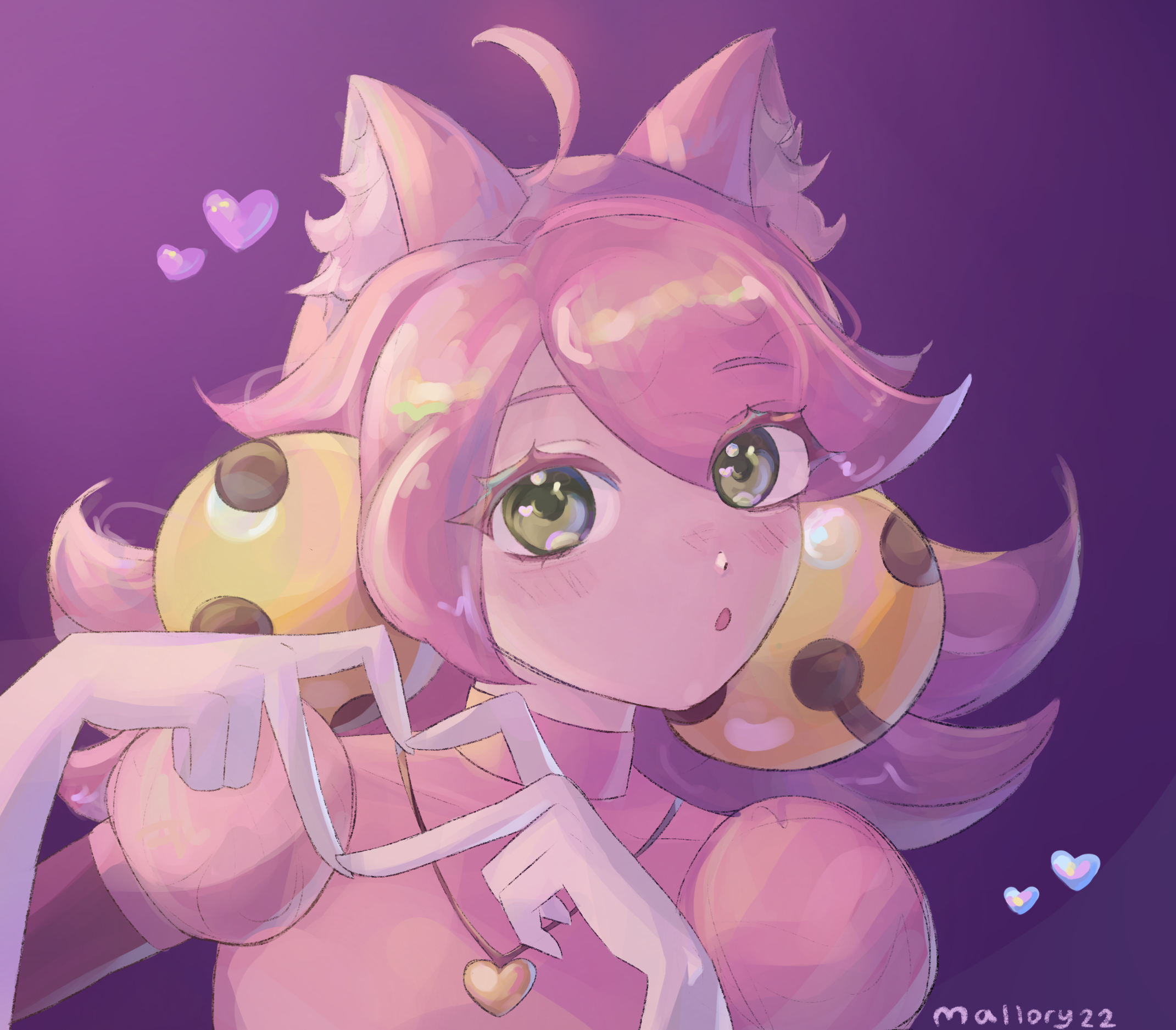 Art 6: Fanart of Mad Mew Mew/Pink from Deltarune making a heart with her hands