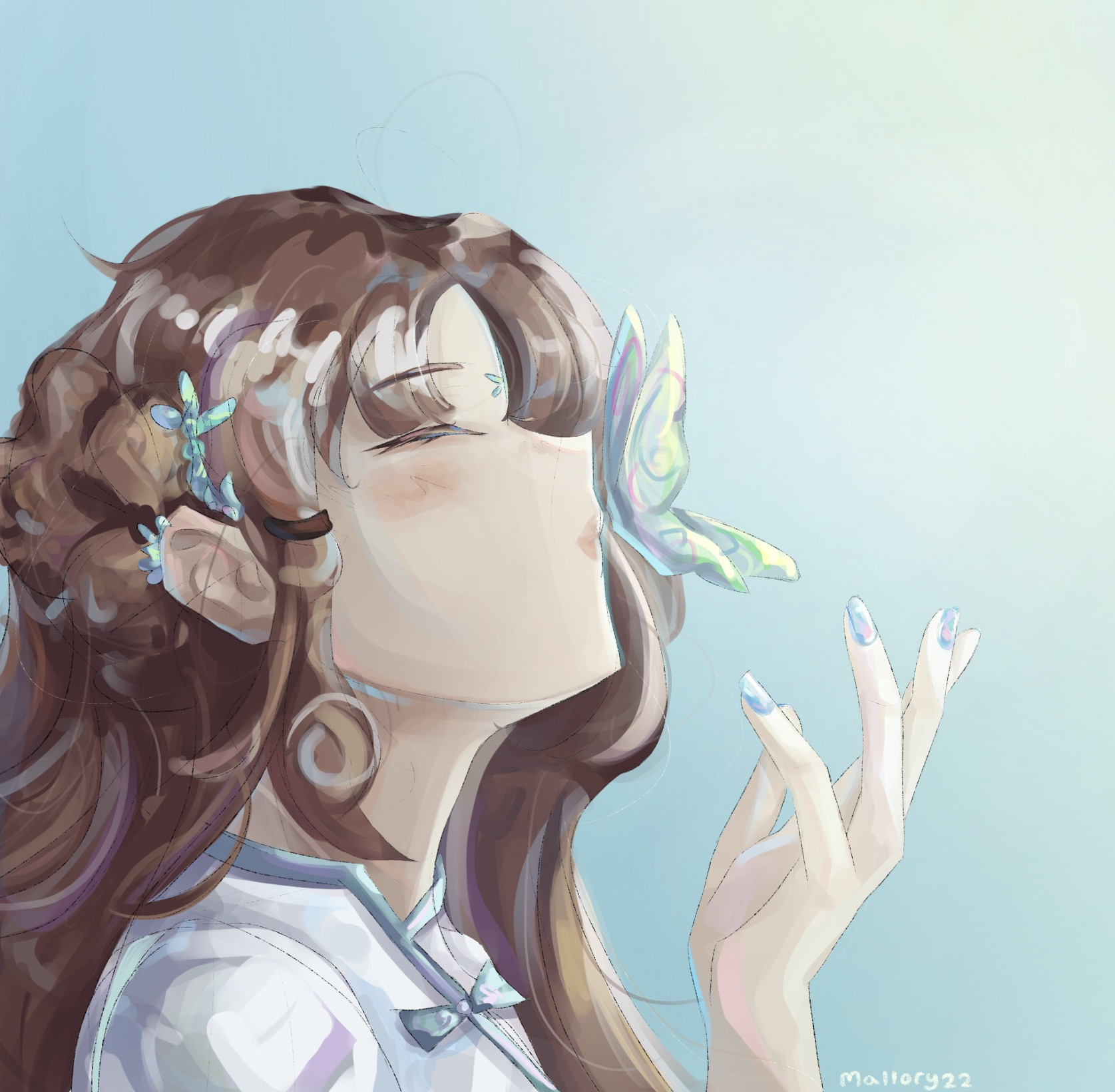 Art 3: My art of lalalilala's(af) OC Jun Xihe kissing a butterfly