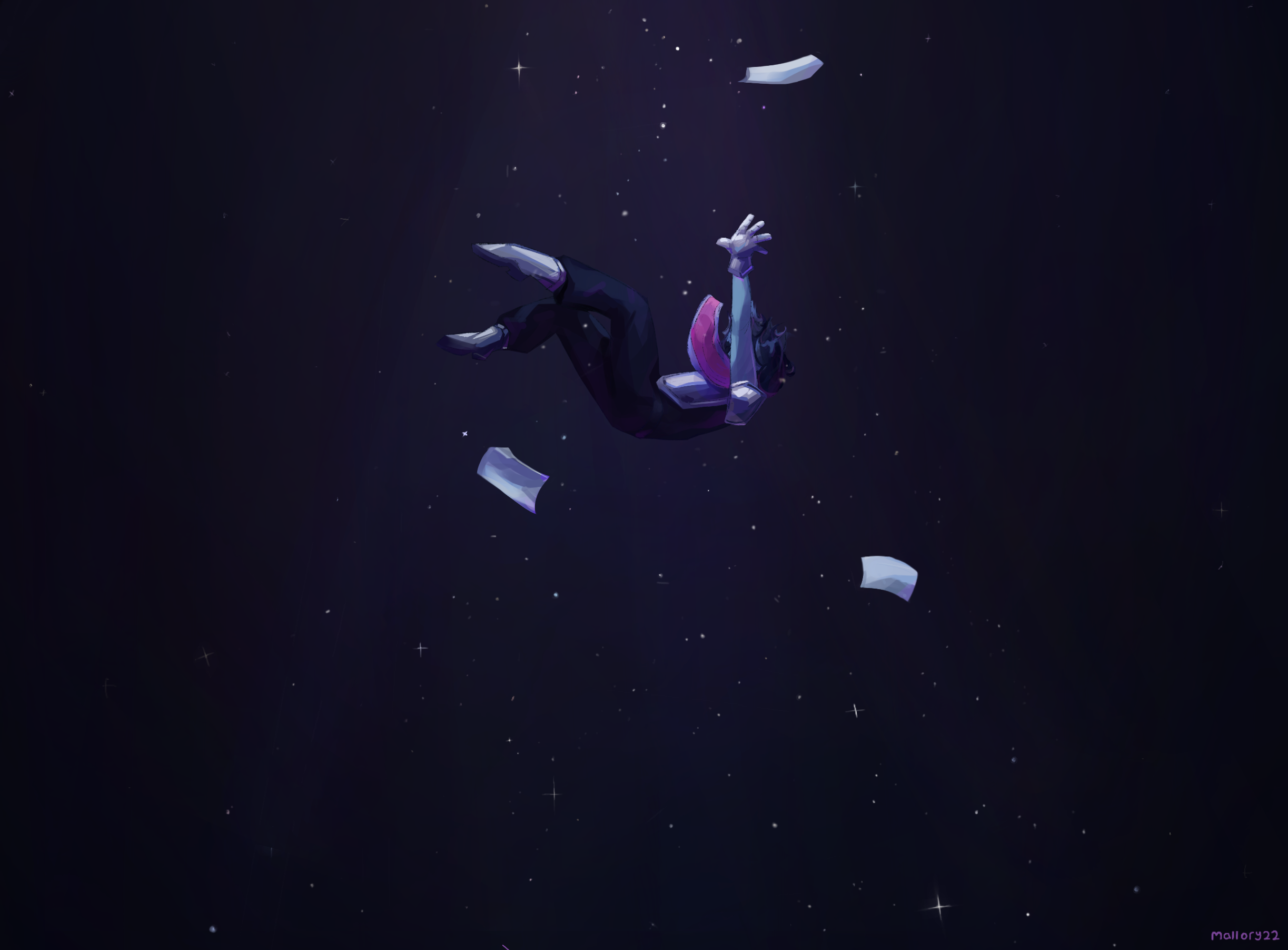 Art 17: Fanart of Kris from Deltarune falling into the dark world (made for dubtarune) 